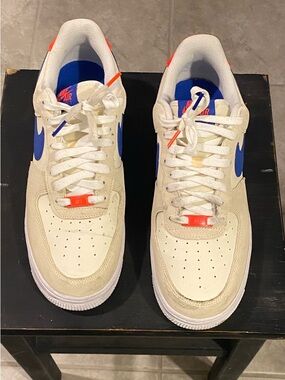 Nike Air Force 1 Low ‘07 LV8 White with Blue & Orange Accents MENS 10